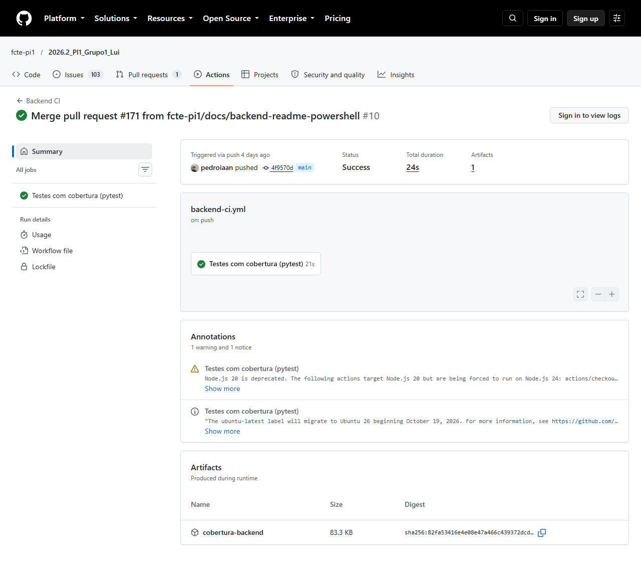 Execução do Backend CI