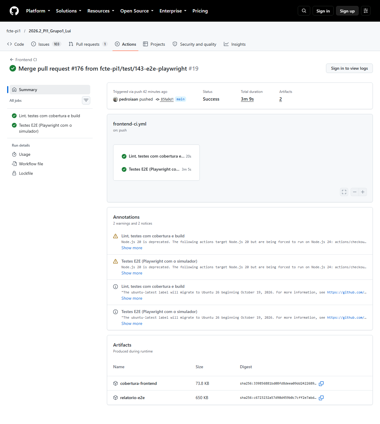 Execução do Frontend CI