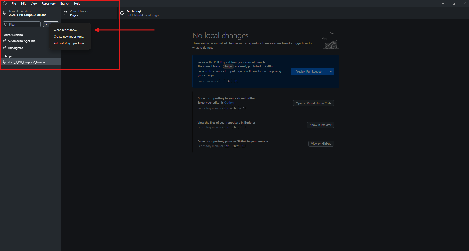 Caminho para clonar repositório